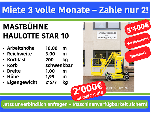 Maschine 1 Monat für lau! Star 10 – 3 Monate mieten, nur 2 Monate Zahlen!