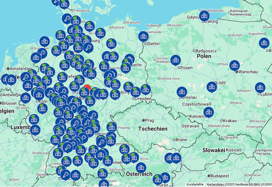 Karte von SYSTEM LIFT Mietstationen für Hebebühnen